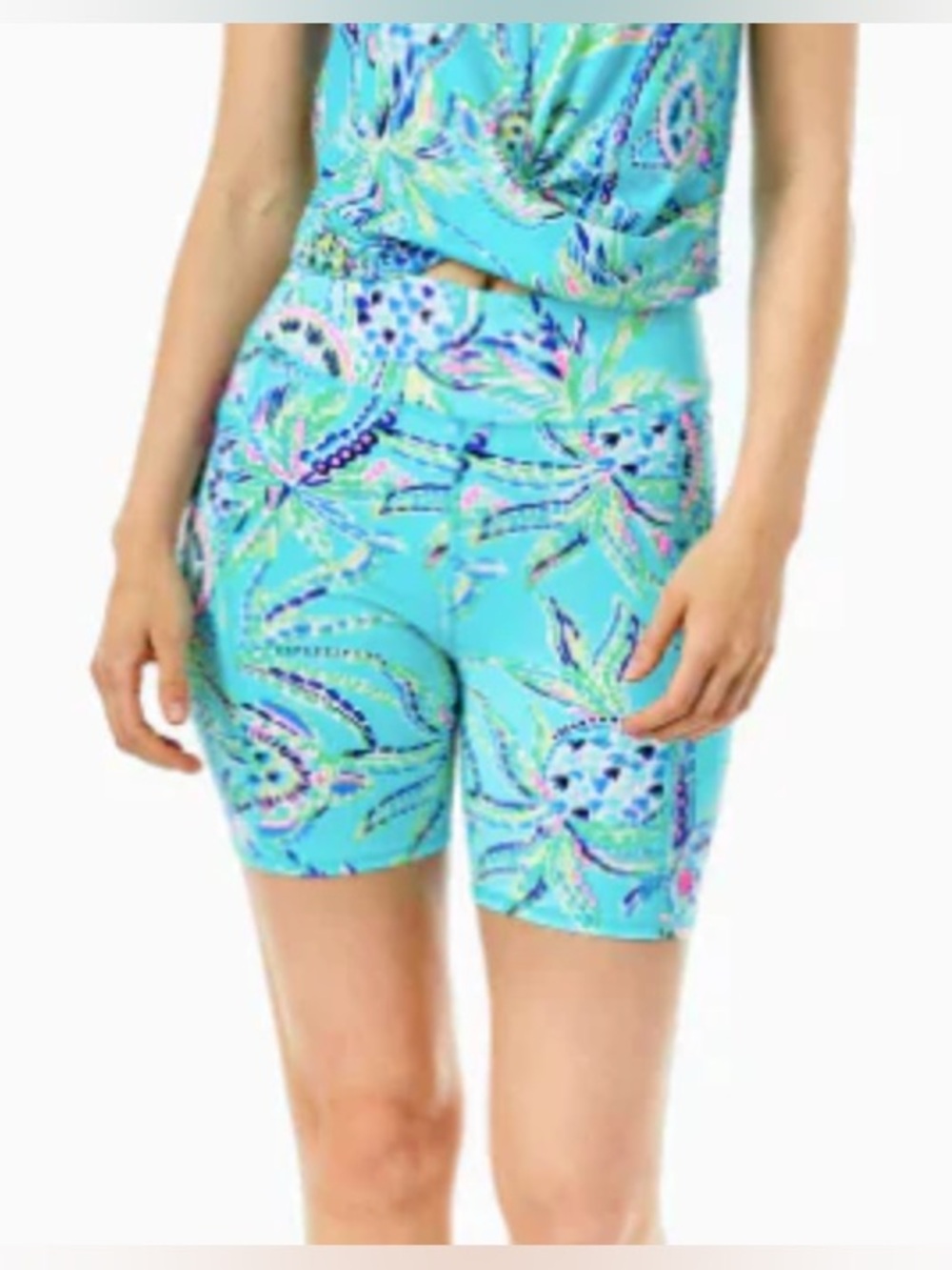 Lilly Pulitzer luxletic High Rise Biker Shorts Tropical Print M 34812